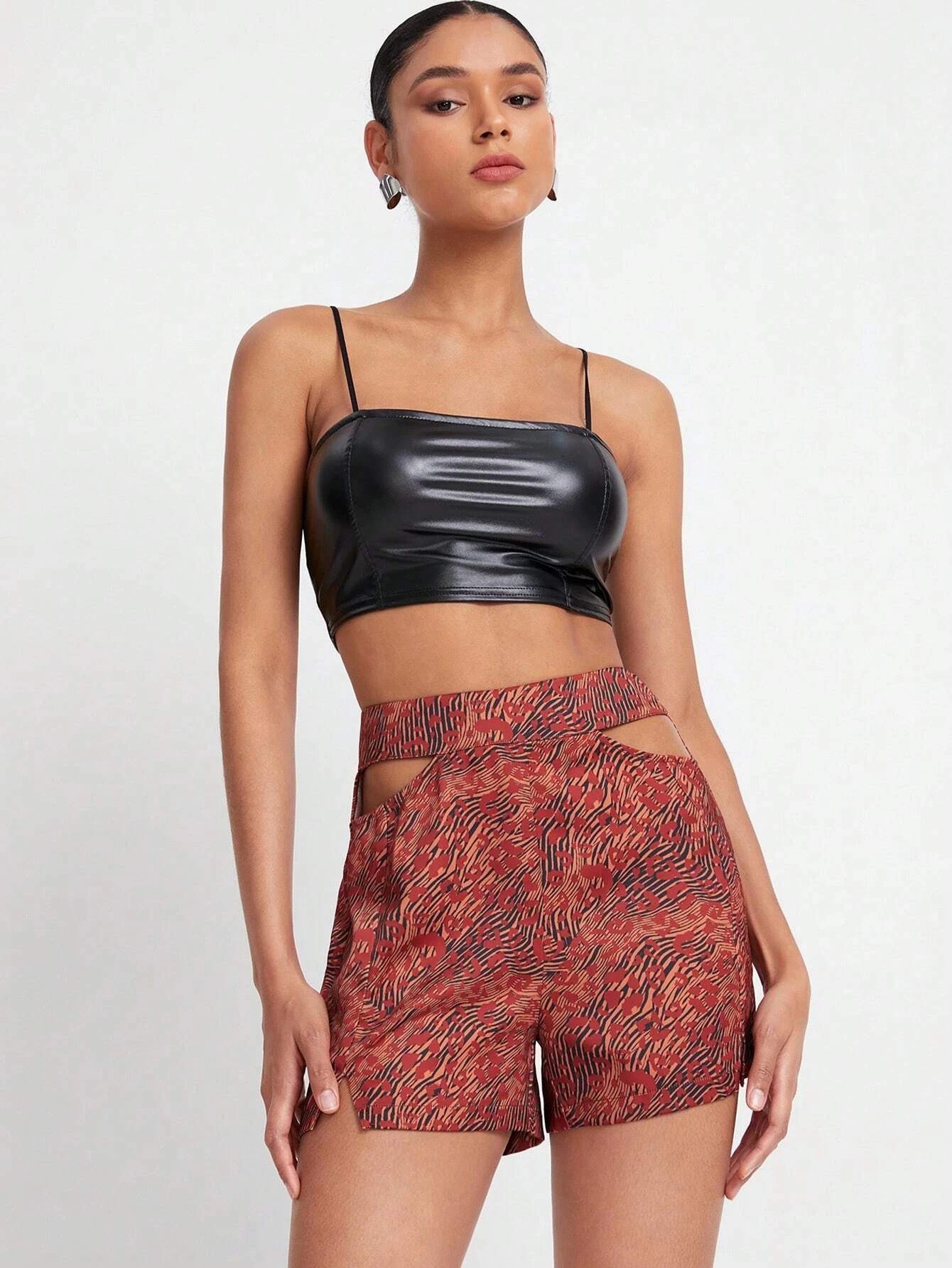 Shorts a righe zebra & con stampa leopardo con cut out sulla vita
