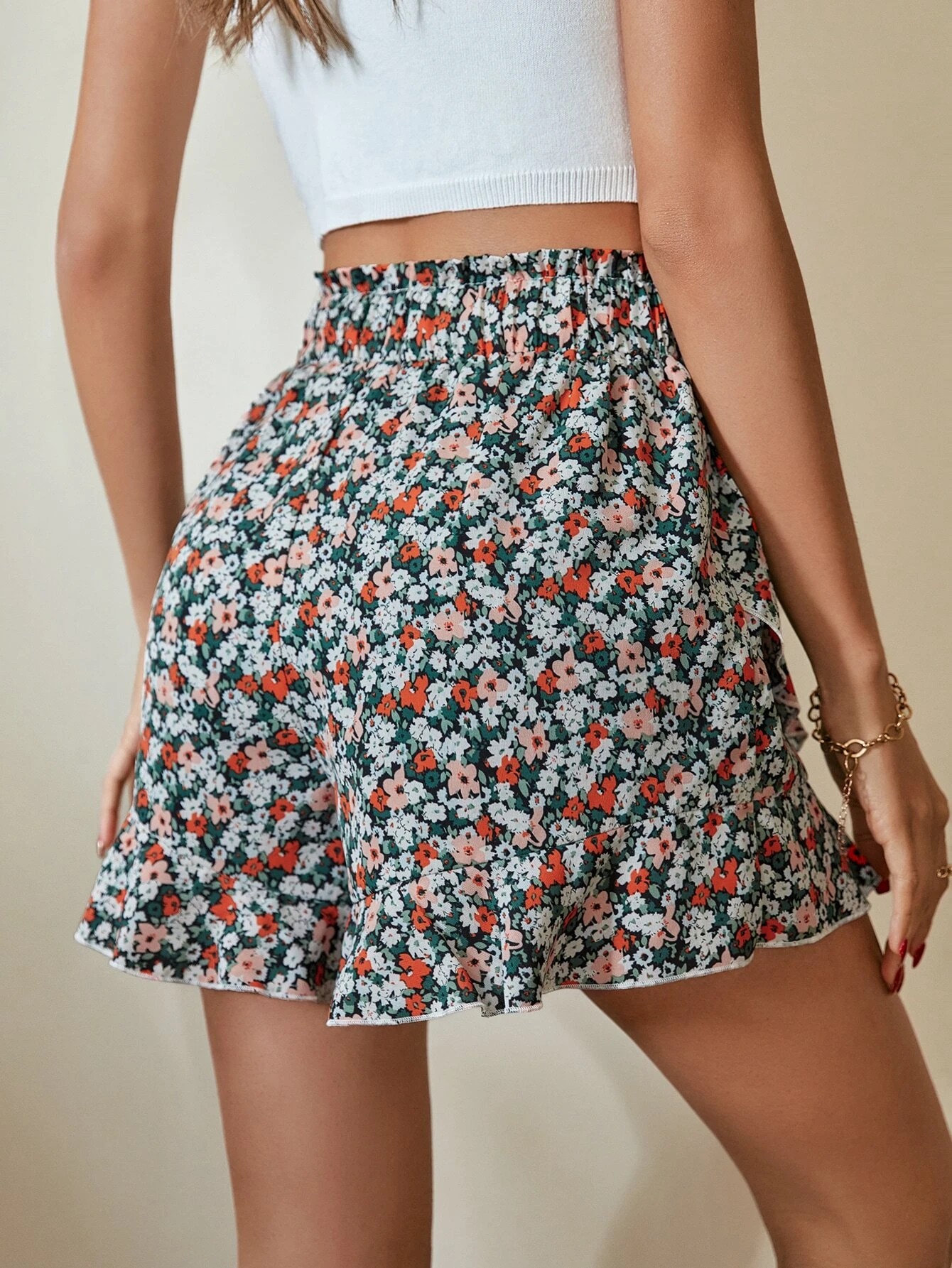 Skort stampa floreale all over con volant