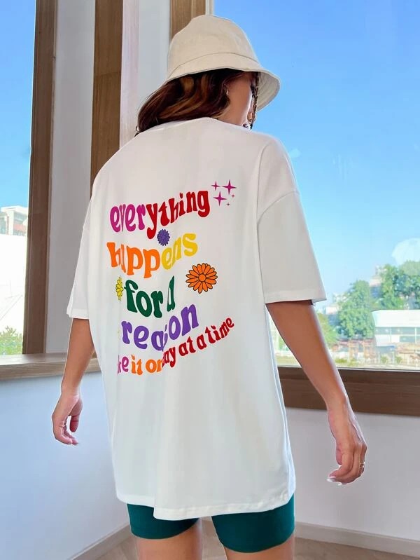 Maglietta oversize EZwear grafica slogan spalle cadenti