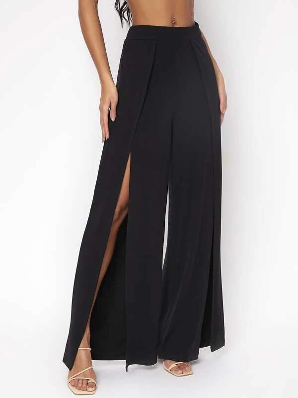 Pantaloni monocolore fessura alta
