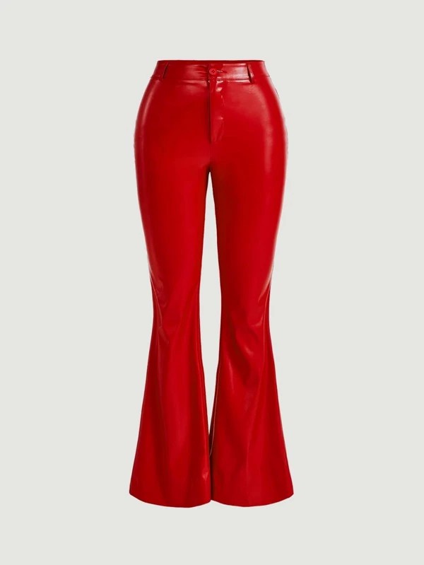 Pantaloni svasati vita alta in pelle sintetica