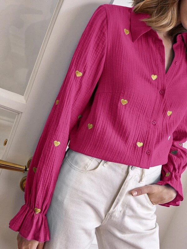 Camicia ricamo cuore manica svasata