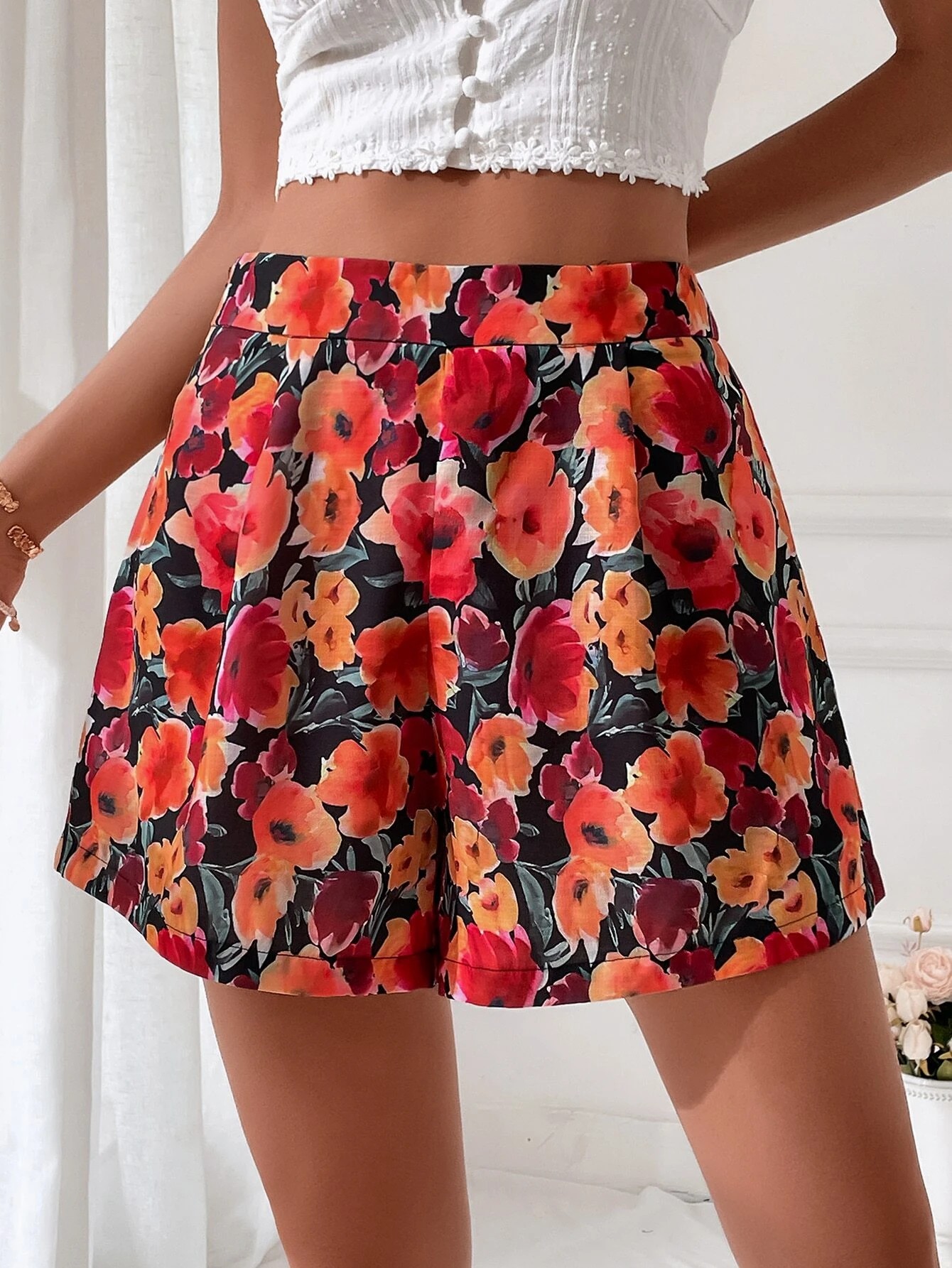 Shorts con gamba ampia con stampa floreale