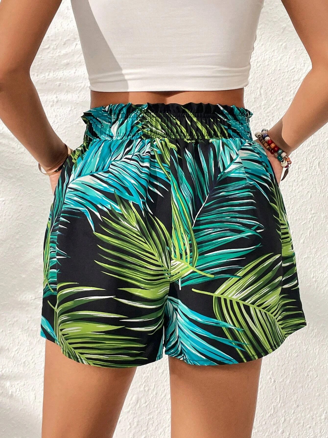Shorts con stampa tropicale tasca inclinata