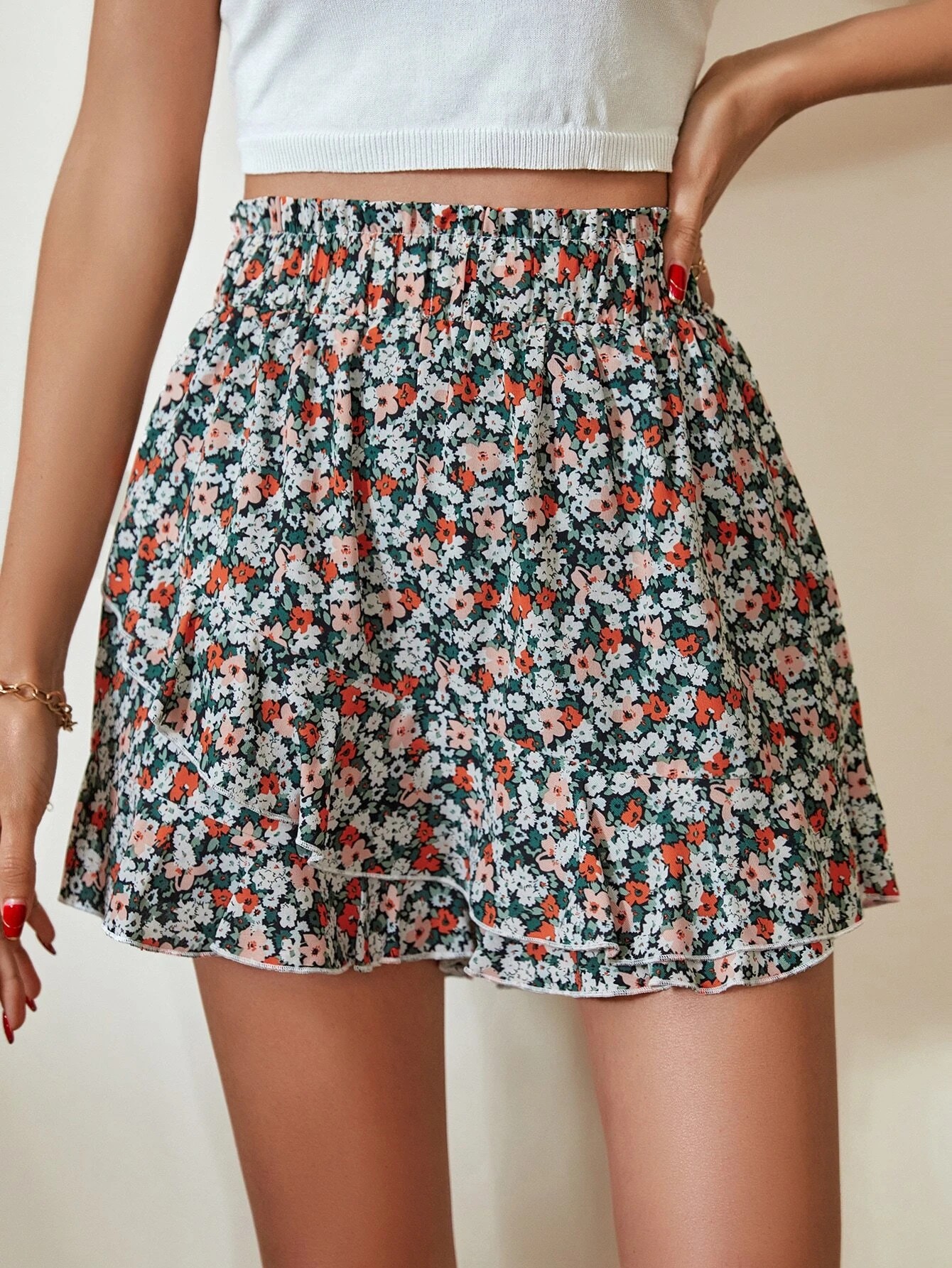 Skort stampa floreale all over con volant