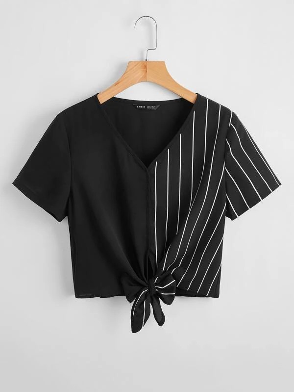 EMERY ROSE Top con nodo frontale a righe