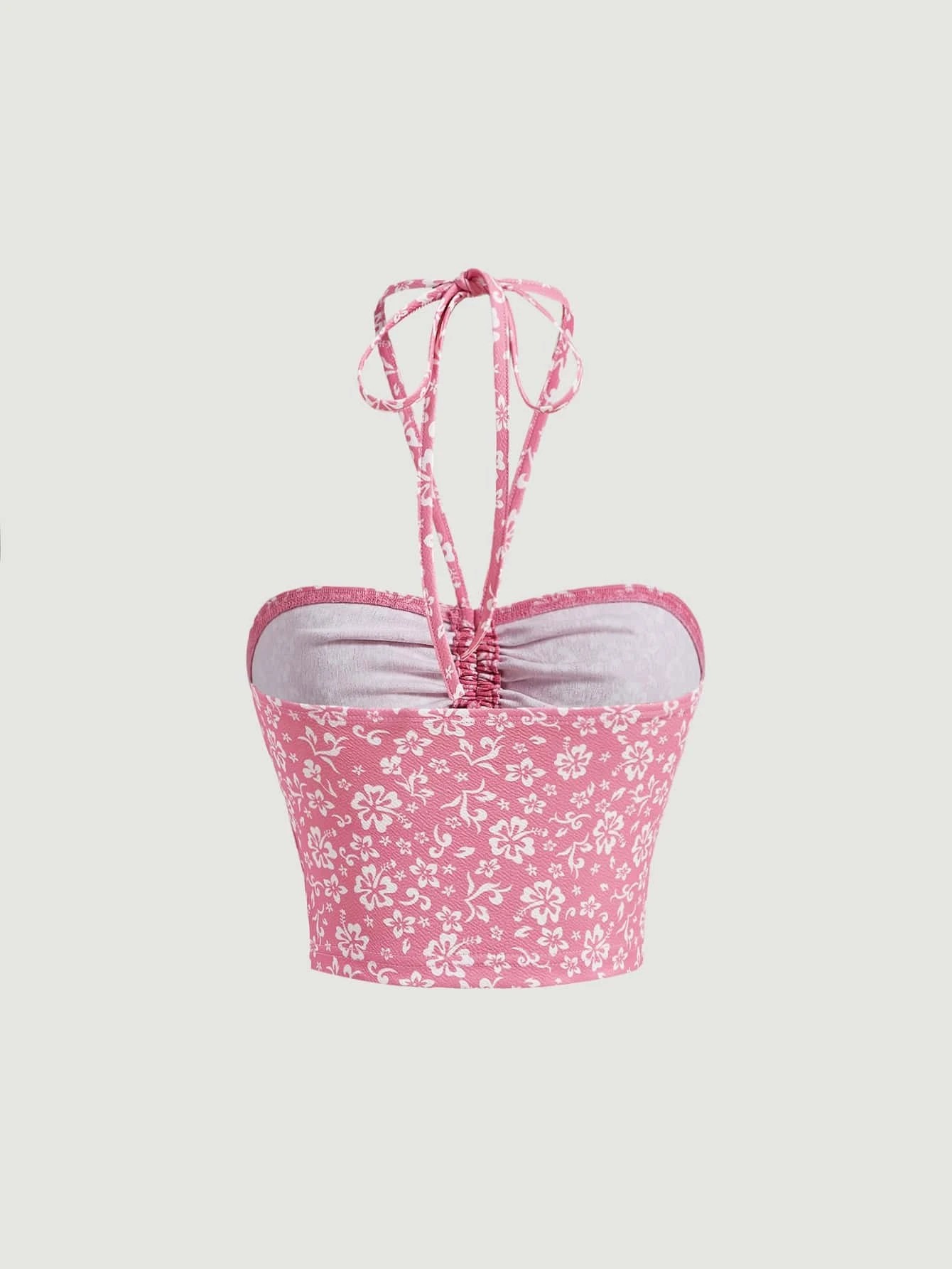Top halter stampa floreale plissettato.