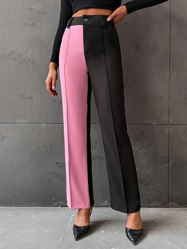 Pantaloni dritti bicolore