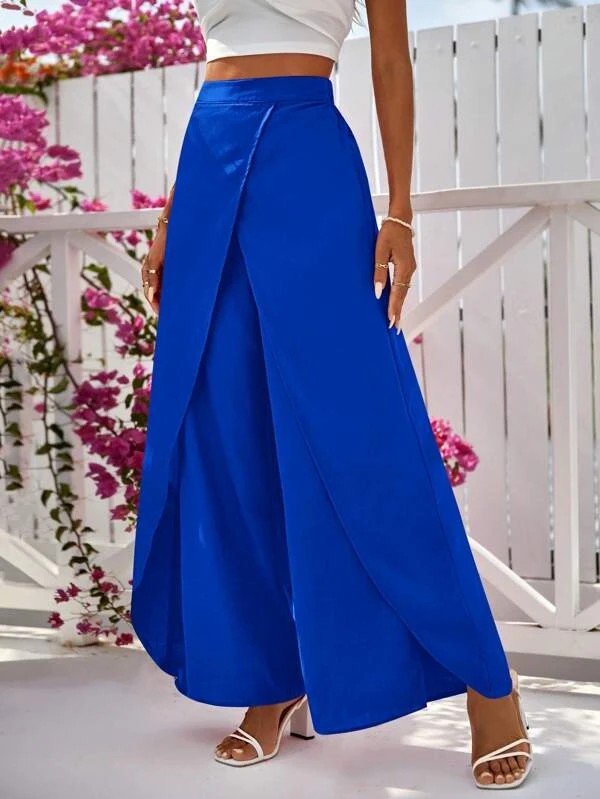 Pantaloni a gamba larga monocolore incrociati