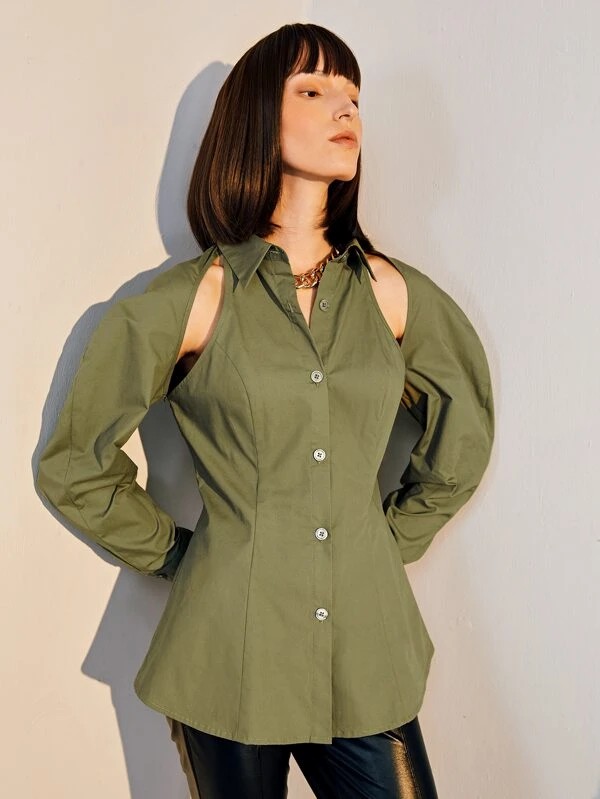 Camicia scavato manica gigot bottone