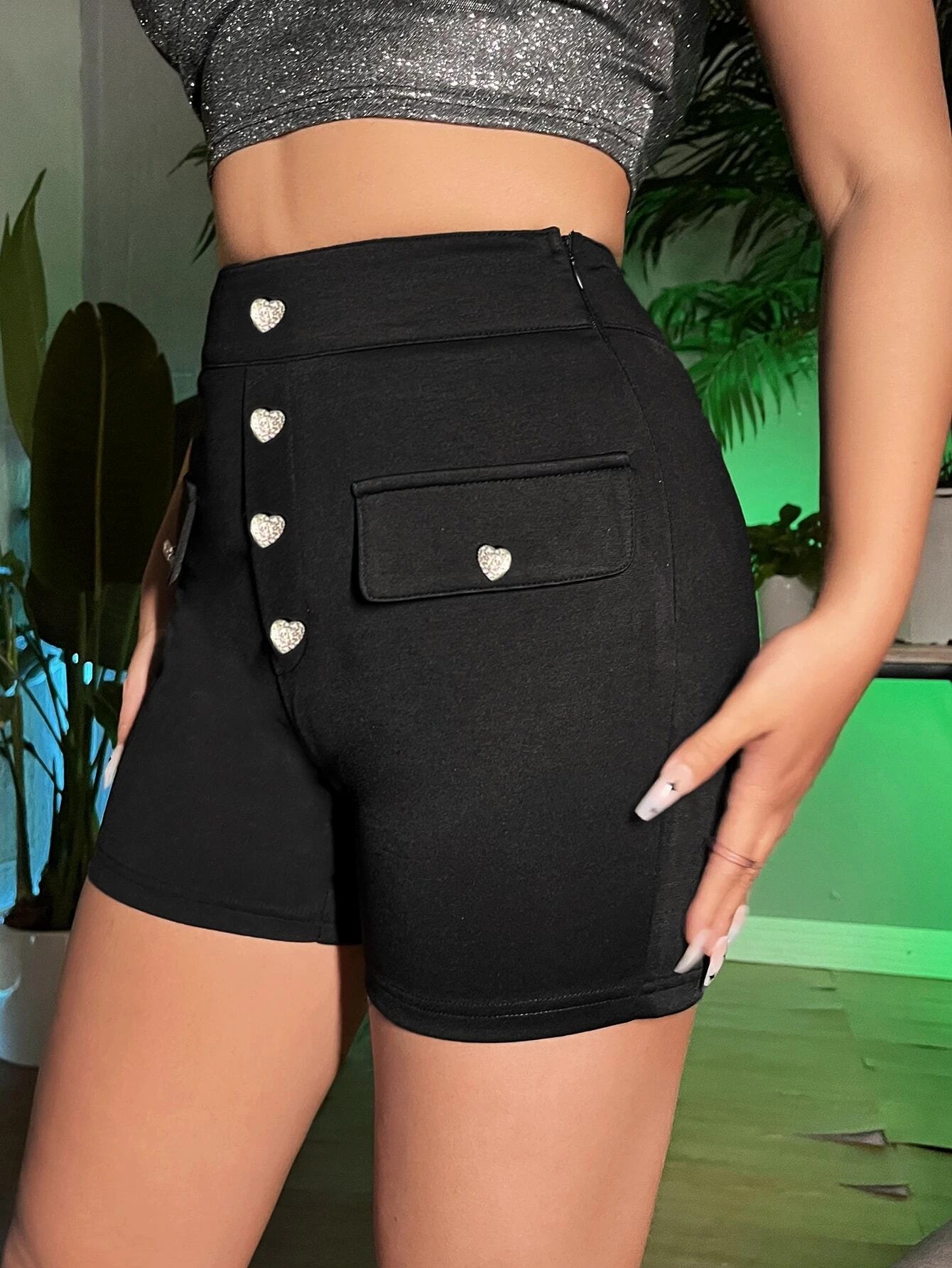 shorts cuore bottone dettaglio patta skinny