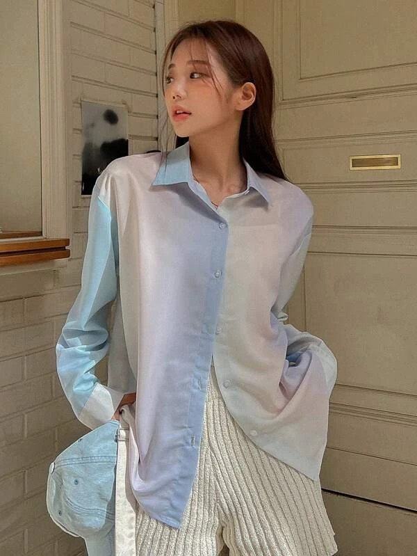 Camicia sfumato spalle cadenti bottone frontale