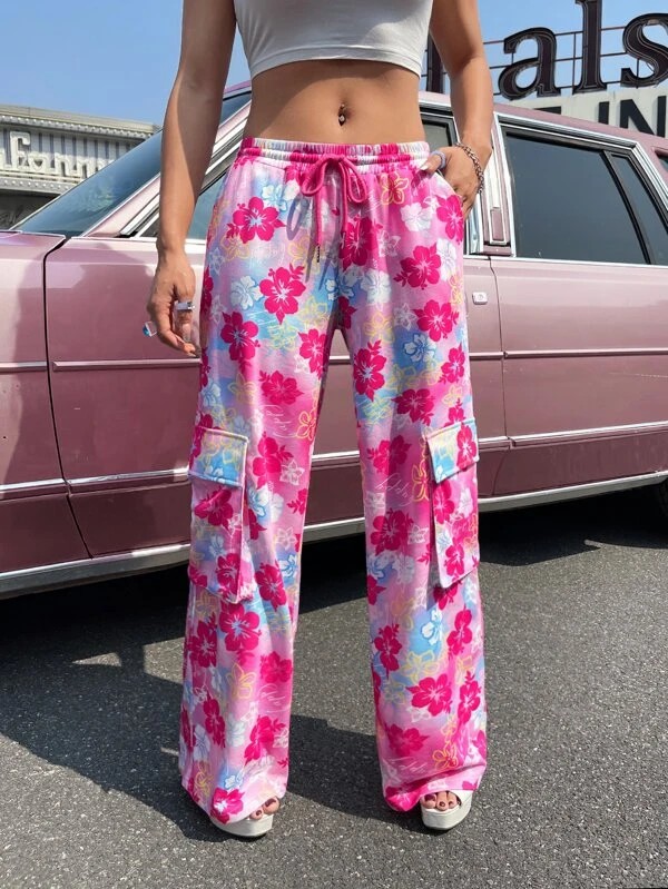 Pantaloni cargo con stampa floreale