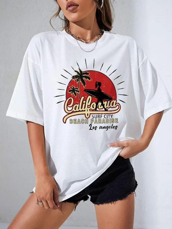 Maglietta EZwear spalla cadenti grafica figura e lettera