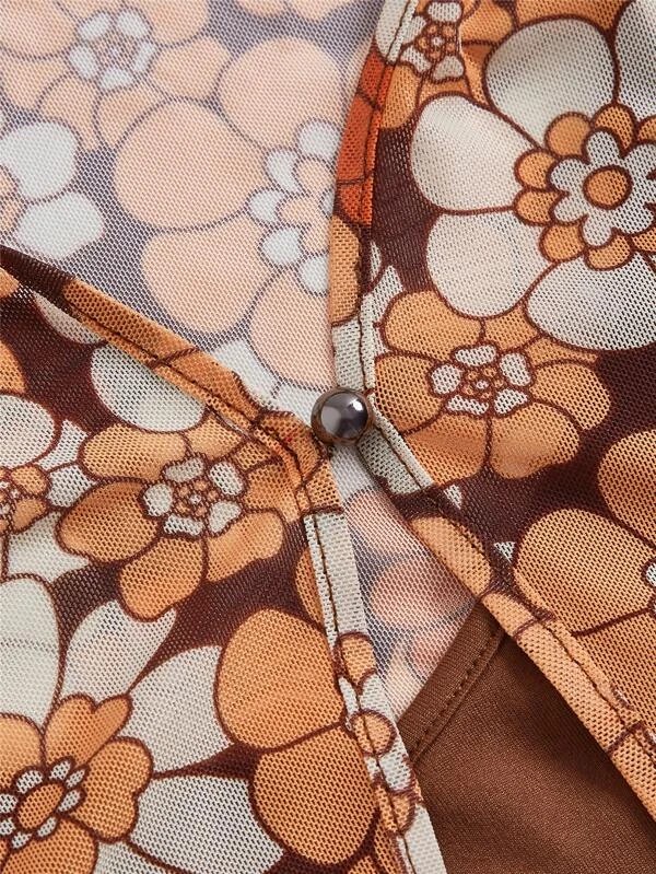 MOD stampa floreale all over trasparente Top corto & Top con bretelle sottile
