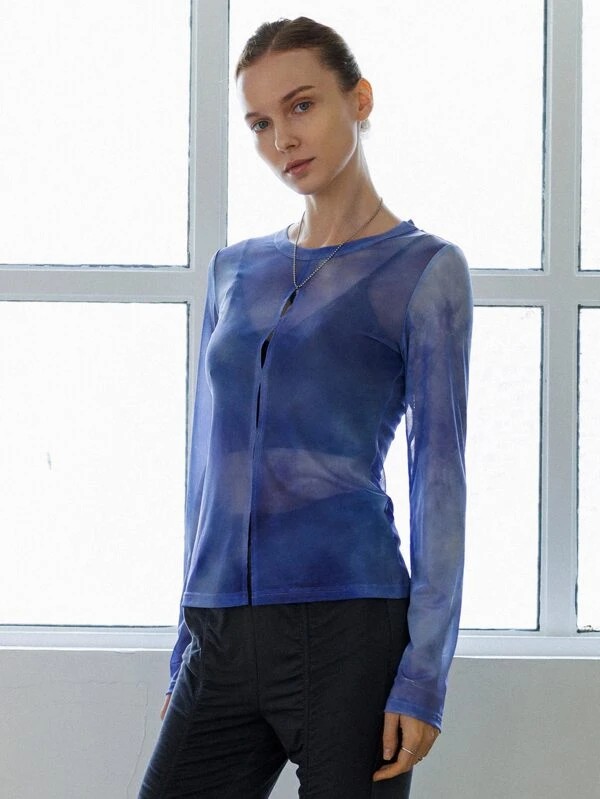 Top tie dye con bottone frontale mesh