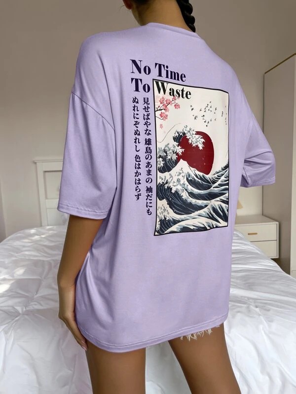Maglietta EZwear spalla goccia grafico giapponese