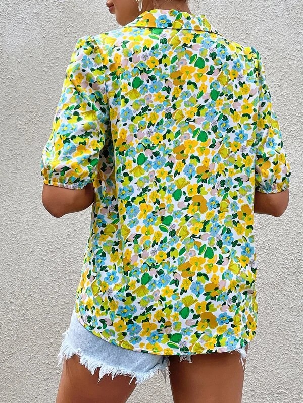 Camicia stamp floreale con manica a sbuffo