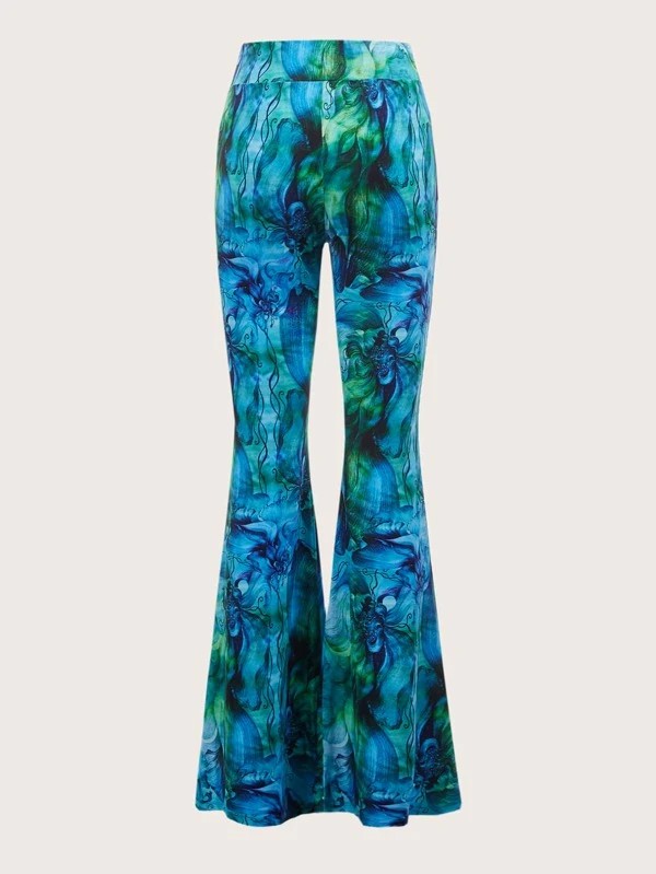Pantaloni a zampa d’elefante in vita alta con effetto tie dye
