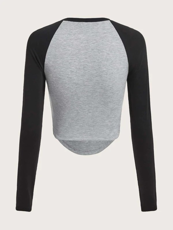 EZwear Maglietta grafica figura lettera manica raglan