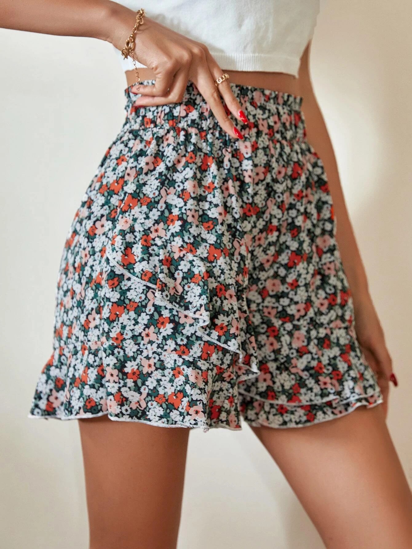 Skort stampa floreale all over con volant