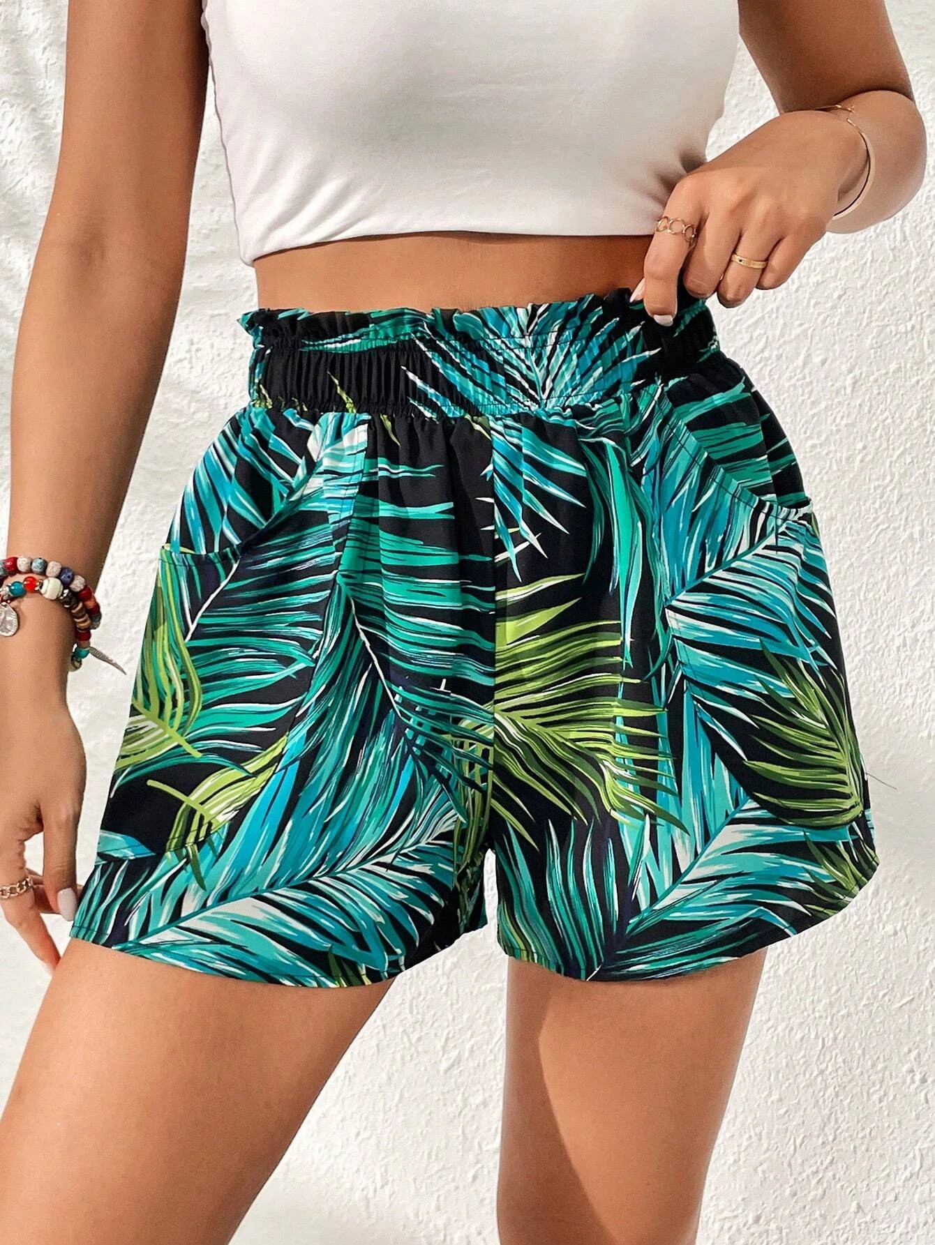 Shorts con stampa tropicale tasca inclinata