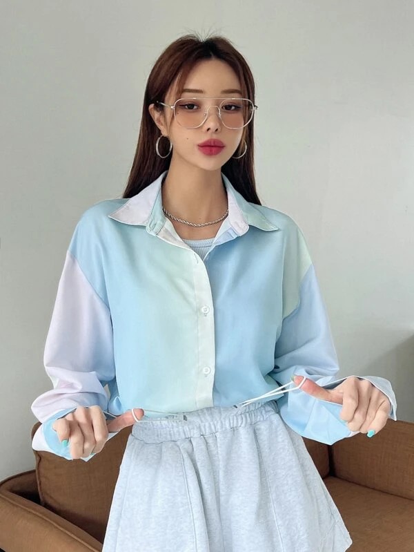 Camicia sfumato spalle cadenti bottone frontale