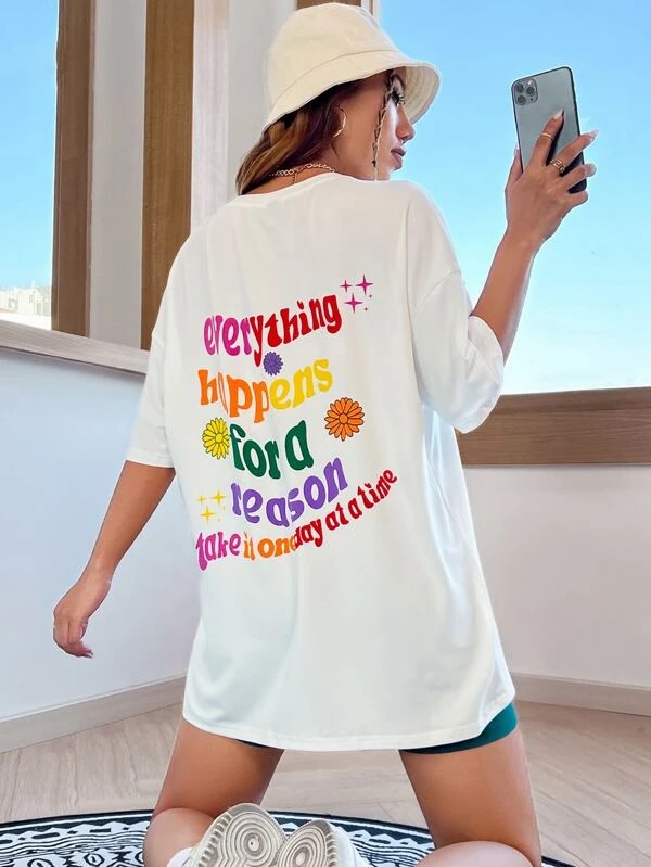 Maglietta oversize EZwear grafica slogan spalle cadenti