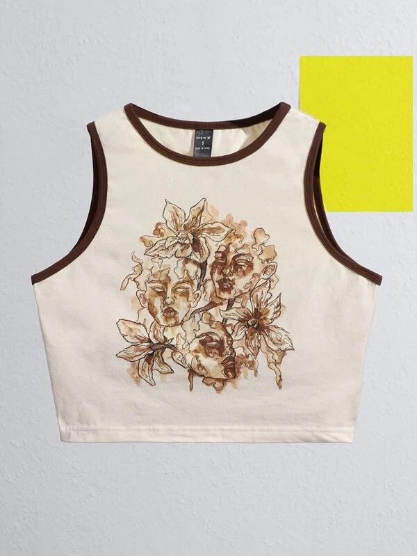 X Ellice Cothern Canotta con stampa floreale e figura bordo a contrasto