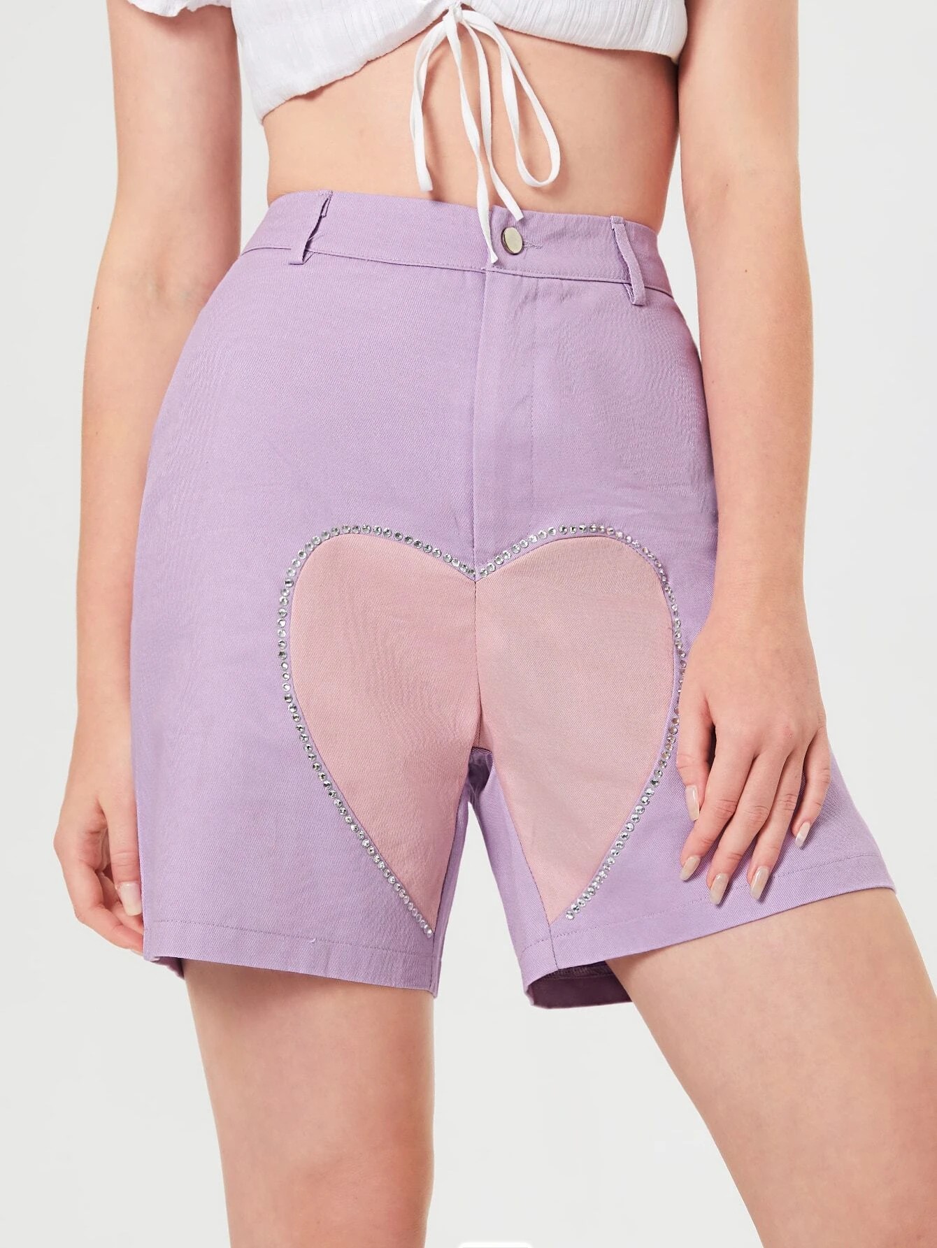 Shorts dettaglio strass con stampa cuore