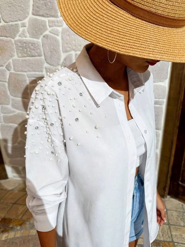 Camicia dettaglio di perle bottone