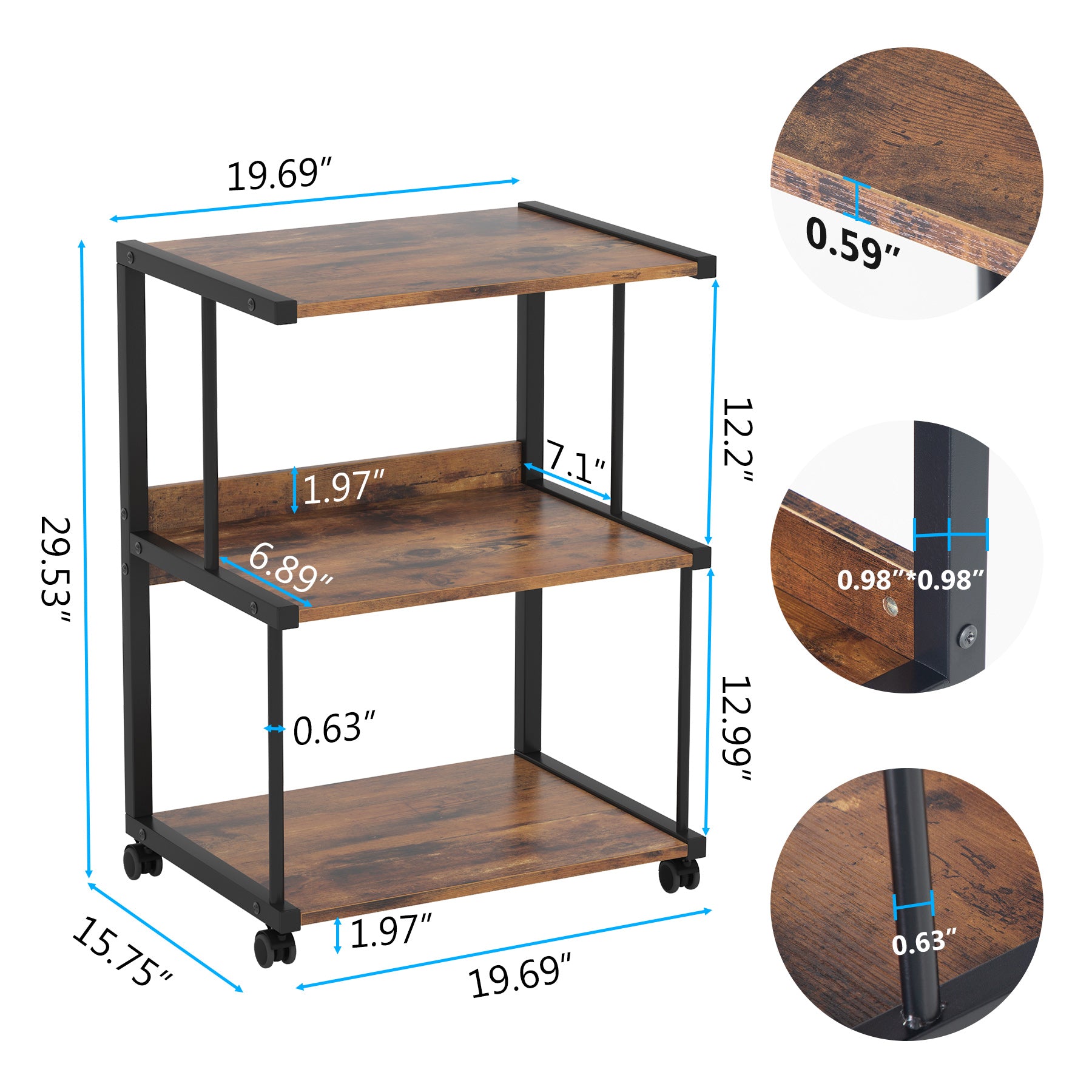 Rolling Printer Stand Printer Table with 3 Storage Shelves