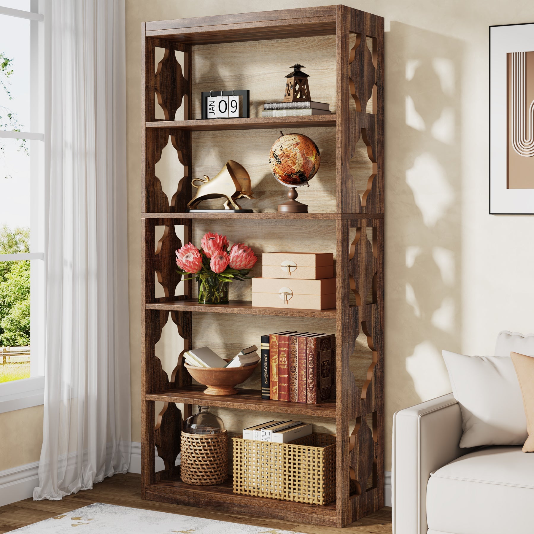 6-Tier Bookshelf, 70-Inch Wood Bookcase with Storage Shelves