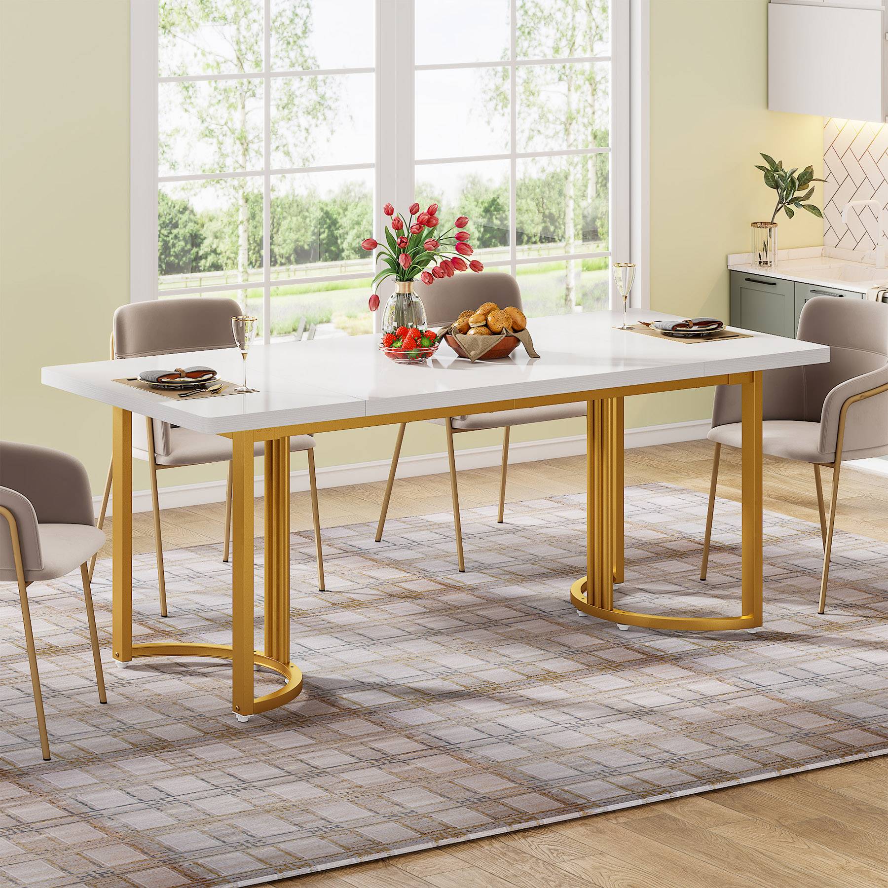 Rectangular Dining Table,  70.87” Long Modern Kitchen Table for 6-8 Person