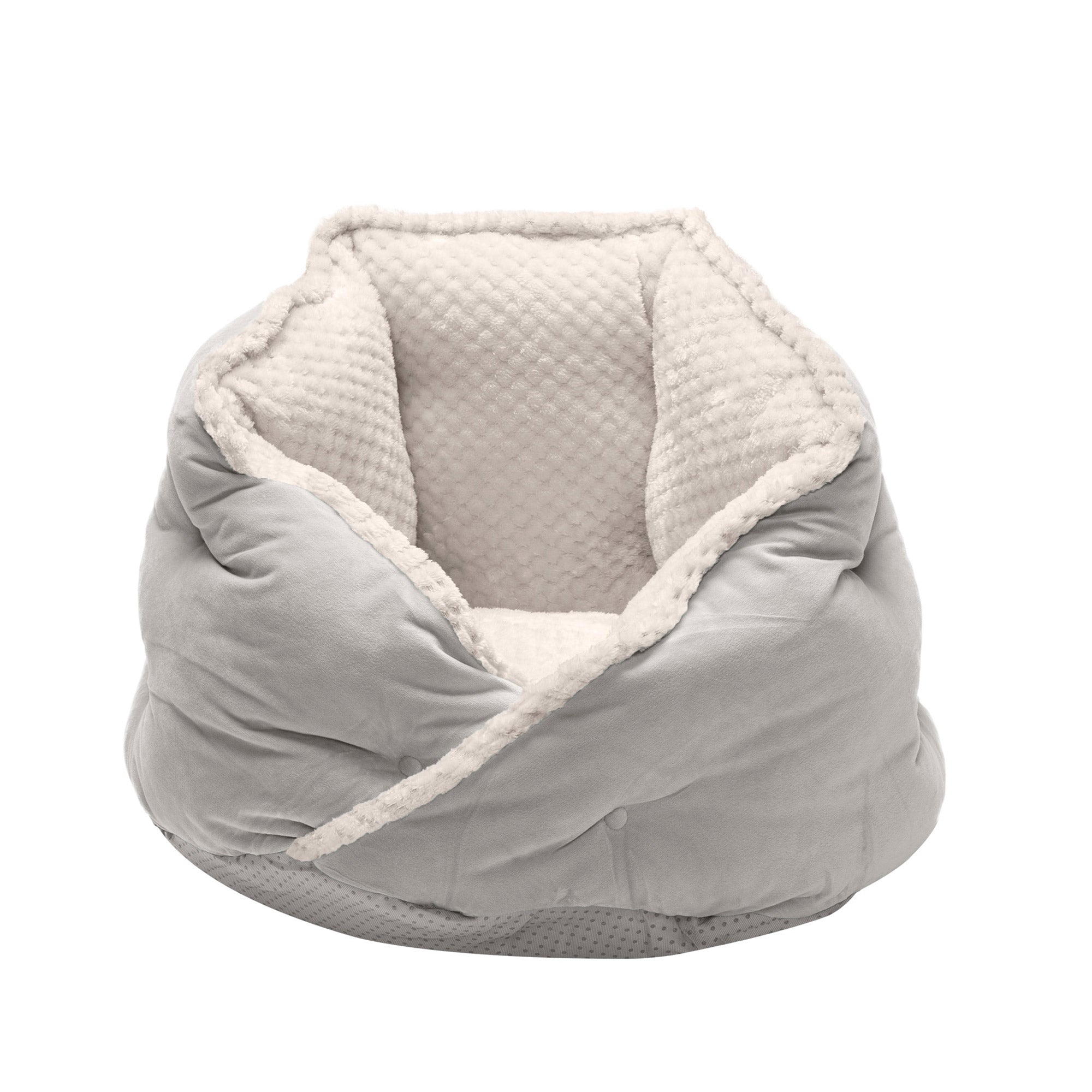 FurHaven | Minky Faux Fur and Velvet Hug Bed for Dogs and Cats， Silver Gray， Small/Toy/Teacup