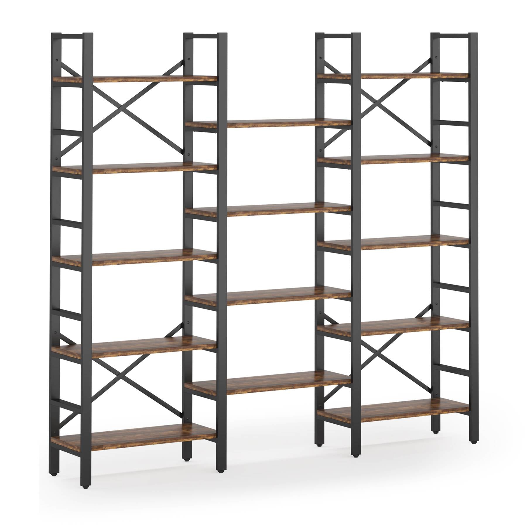 Industrial Bookshelf, Triple Wide 14-Shelves Etagere Bookcase