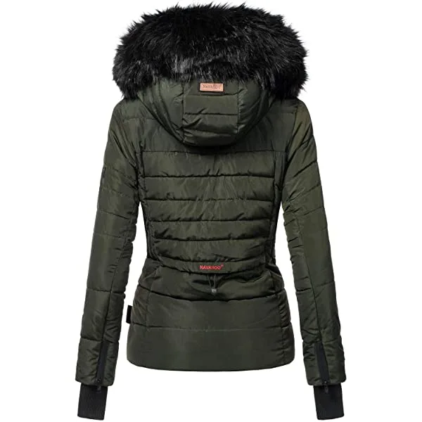 Ladies winter jacket with black faux fur hood