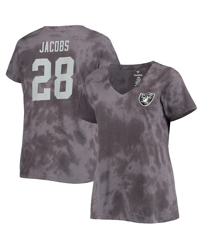 Women's Josh Jacobs Charcoal Las Vegas Raiders Plus Size Name and Number Tie-Dye T-shirt