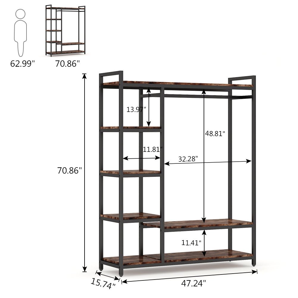 Freestanding Closet Organizer with 6 Shelves and Hanging Bar