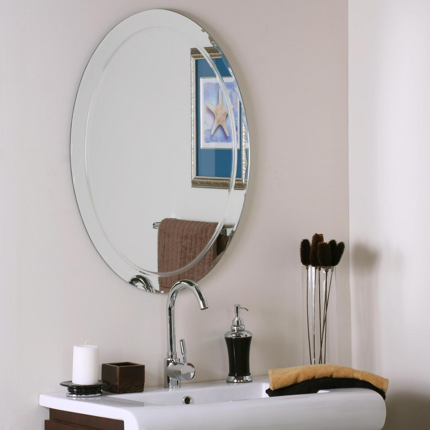 Decor Wonderland Aldo Large 23.6 W x 31.5 H Oval Frameless Bathroom Wall Mirror Hangs Both Ways