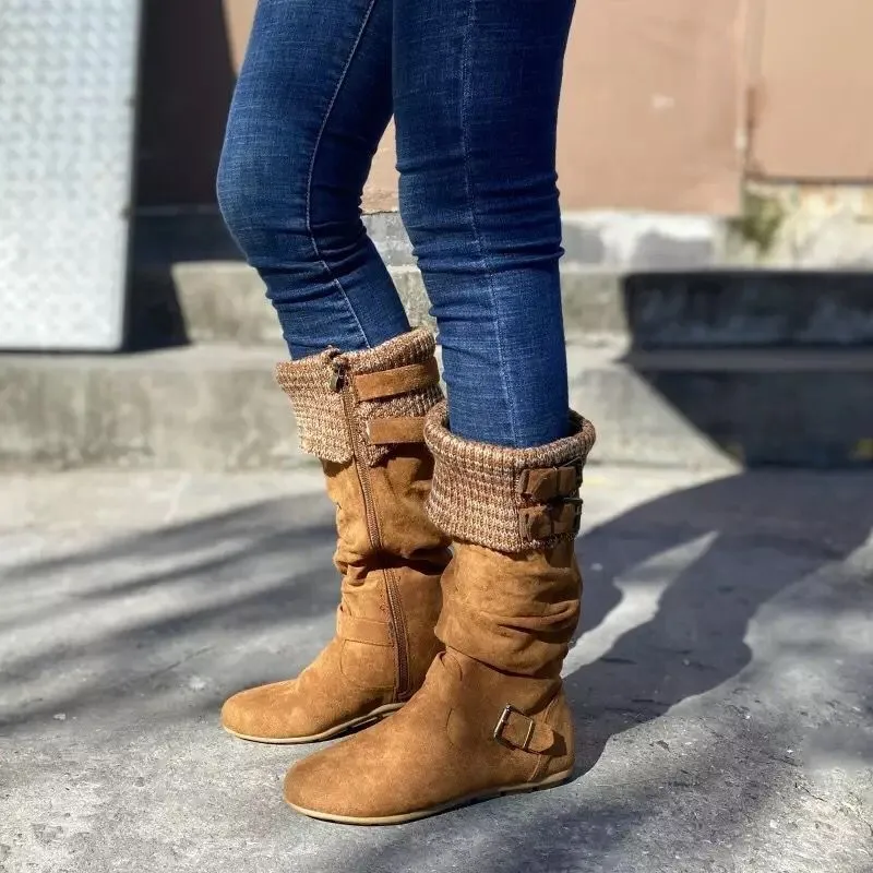 Women's Boots Buckle Woven Knight Boots