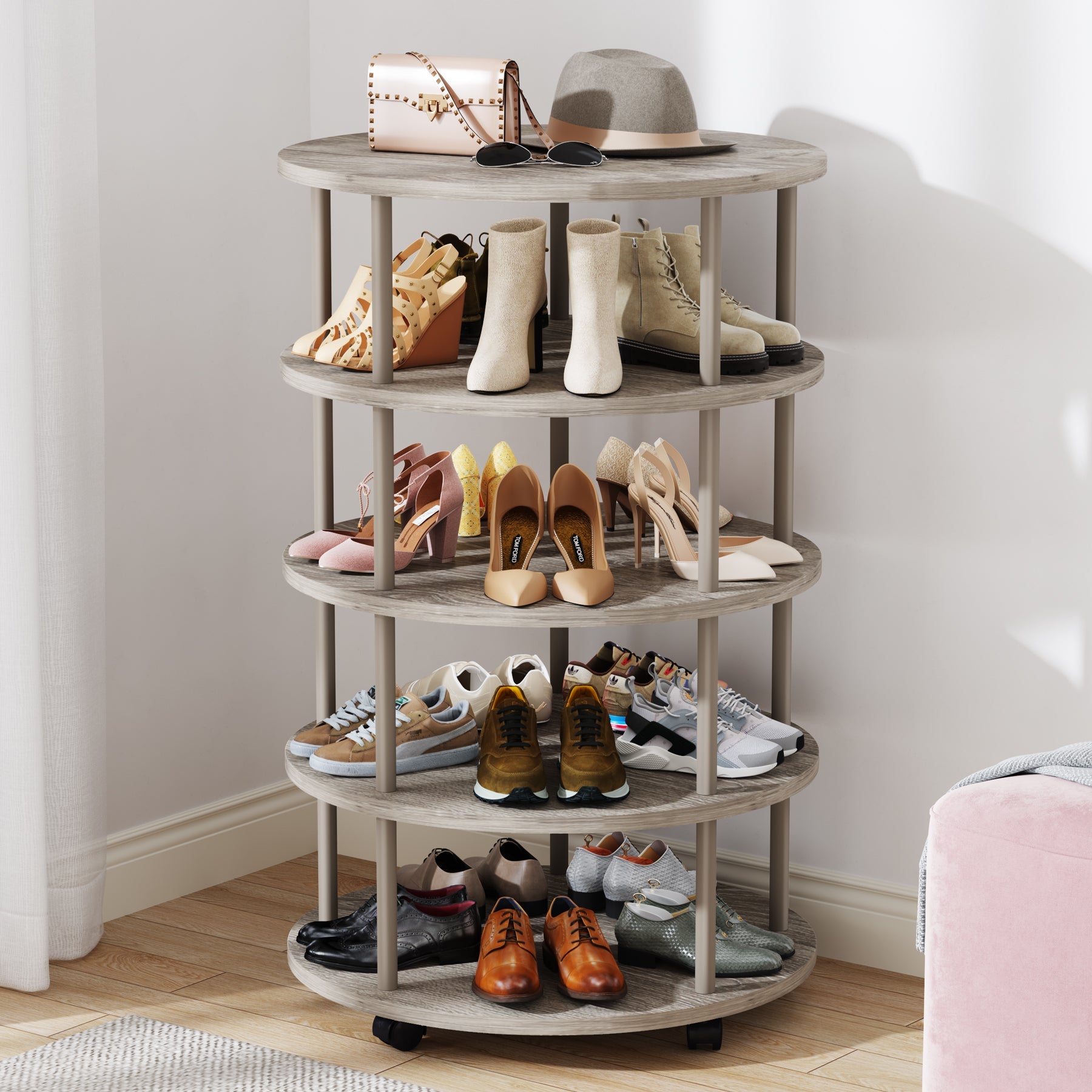 5-Tier Revolving Shoe Rack, 360° Rotating Shoe Storage Organizer