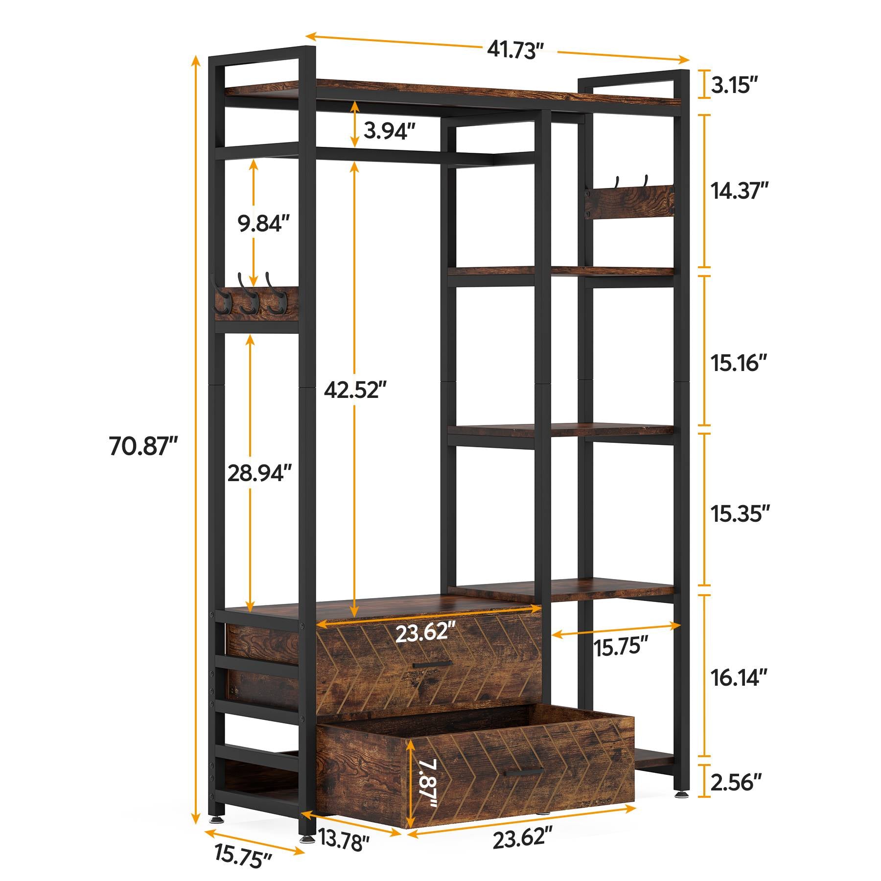 Freestanding Closet Organizer, Garment Rack with 2 Fabric Drawers