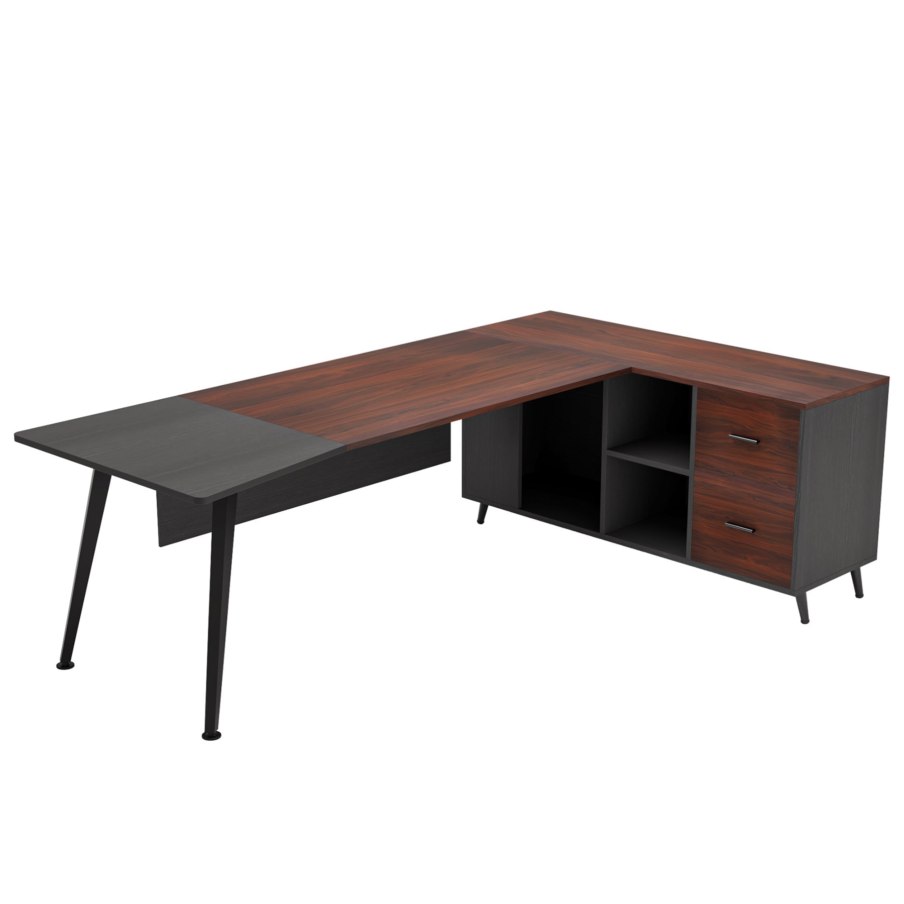 L-Shaped Computer Desk, 87” Executive Desk with 51” File Cabinet