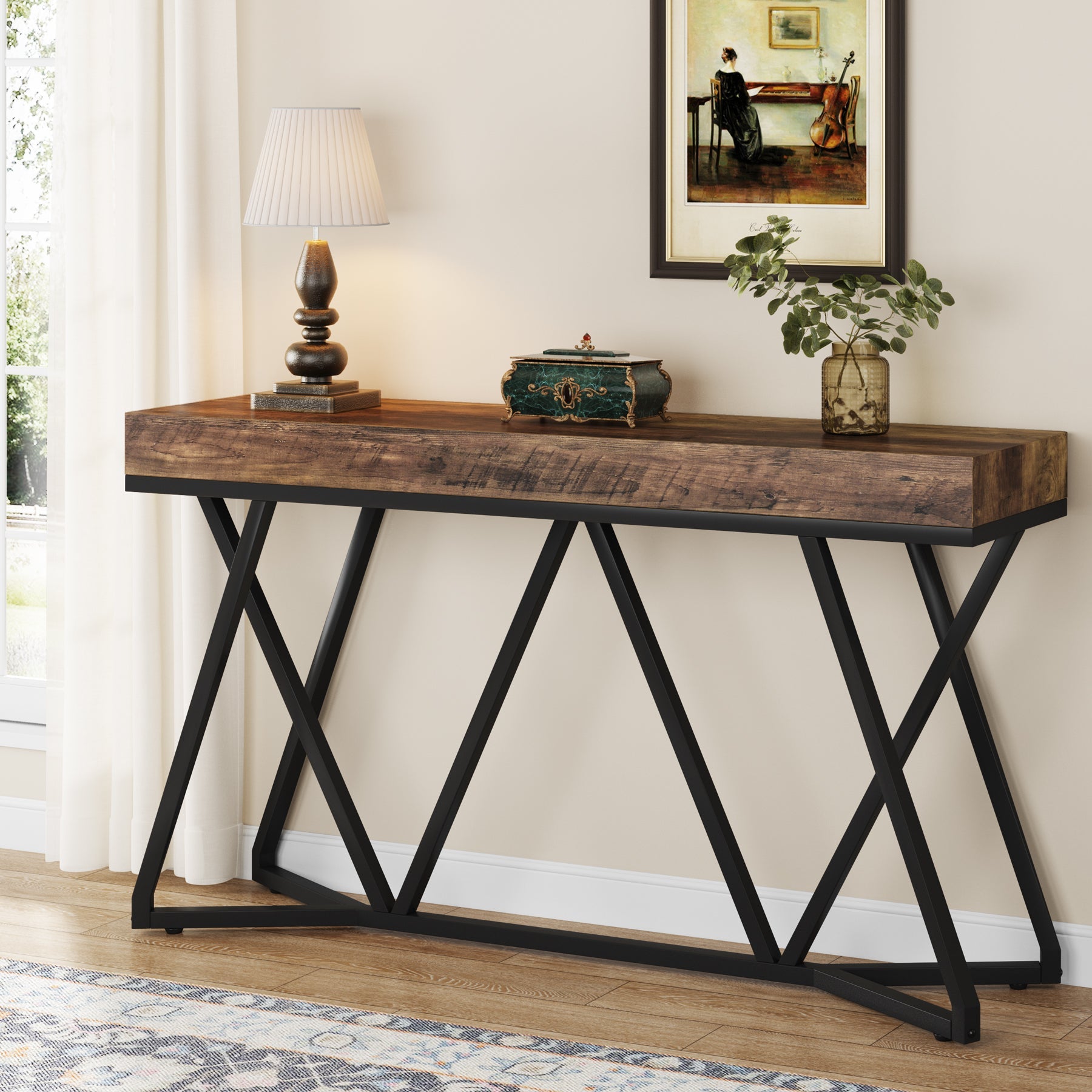 55“ Console Table, Wood Sofa Table Farmhouse Entryway Table