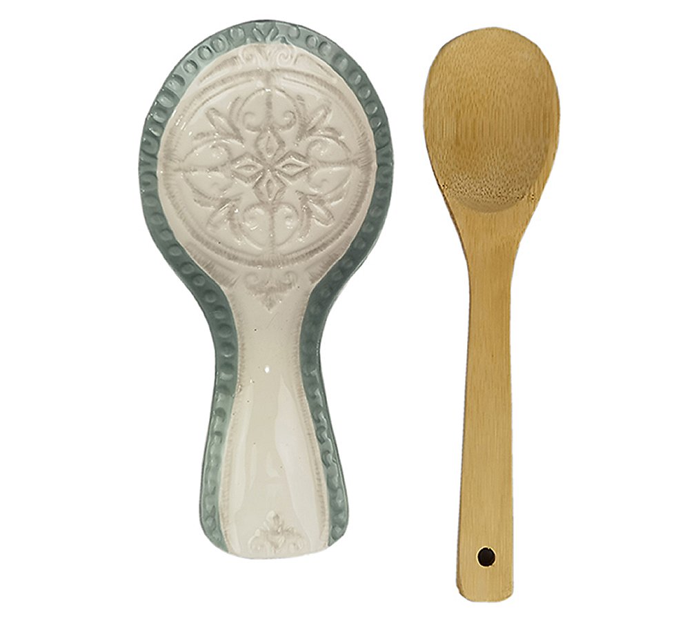 Young's Inc. Ceramic Provincial Spoon Rest with Spoon