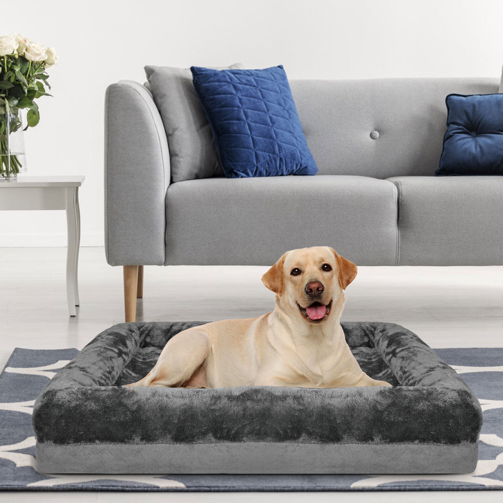 Midrising Orthopedic Dog Bed for Small/Medium/Large Dogs， Egg-Crate Foam Bolster Pet Bed with Removable Washable and Waterproof Cover，Dog Sofa Bed，Dog Mat for Crates and Couch，Puppy Bed