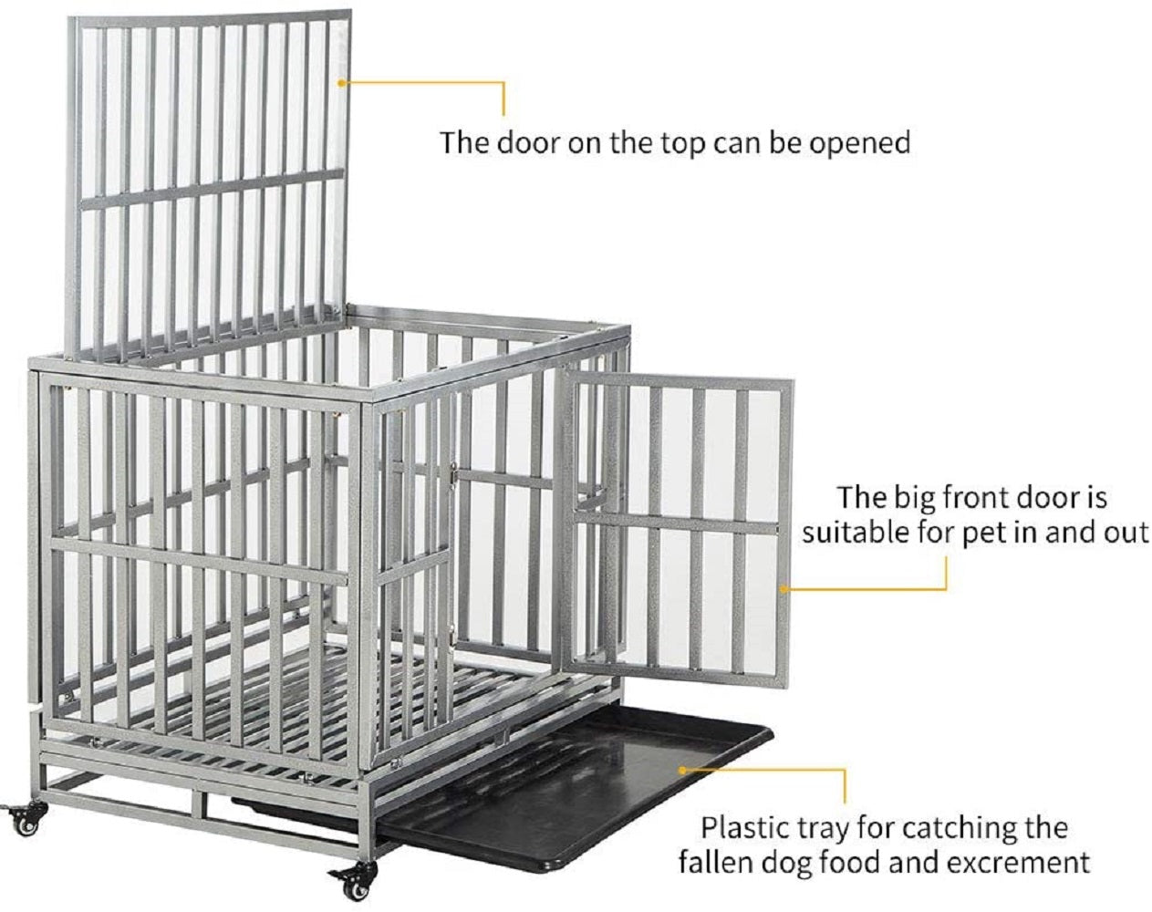 SMONTER Heavy Duty Dog Crate I Shape Strong Metal Kennel for Large Dogs