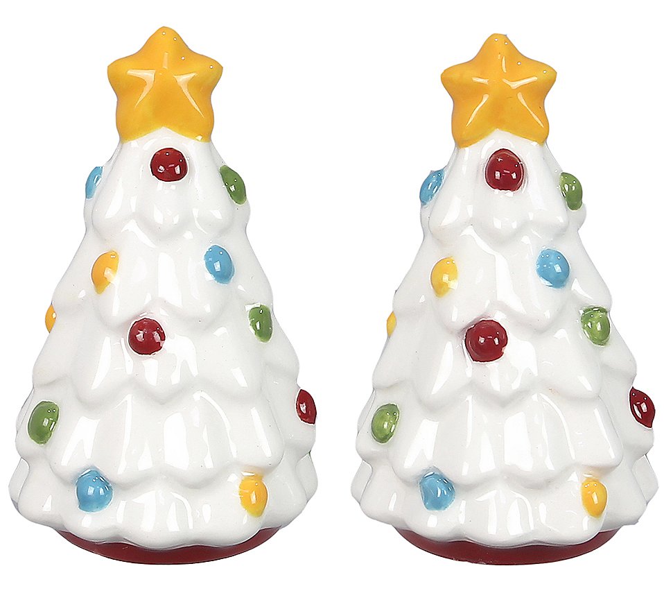 Young's Ceramic Colorful Christmas Tree ShapedandP Shaker Set