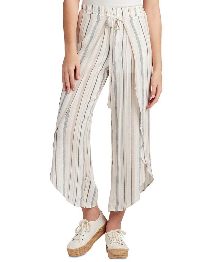 Juniors' Striped Pull-On Wrap-Style Pants